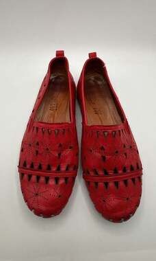 L'Artiste by Spring Step Red Leather Laser Cut Slip-On Flats Size 40